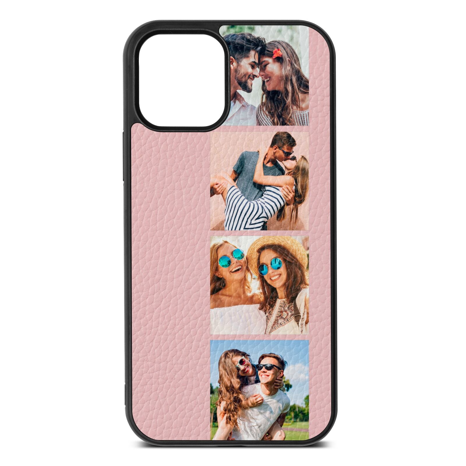 Photo Strip Montage Upload Pink Pebble Leather iPhone 12 Case