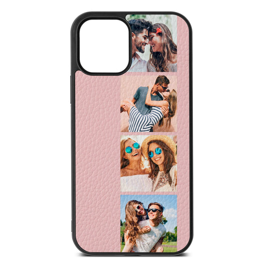 Photo Strip Montage Upload Pink Pebble Leather iPhone 12 Case
