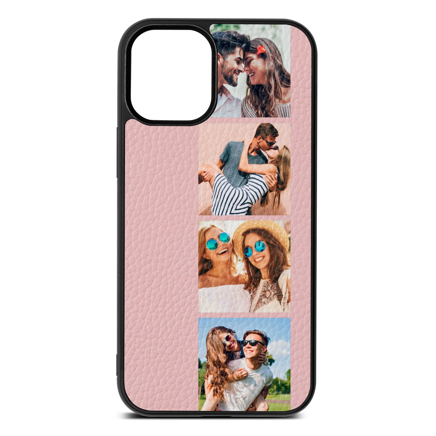 Photo Strip Montage Upload Pink Pebble Leather iPhone 12 Mini Case