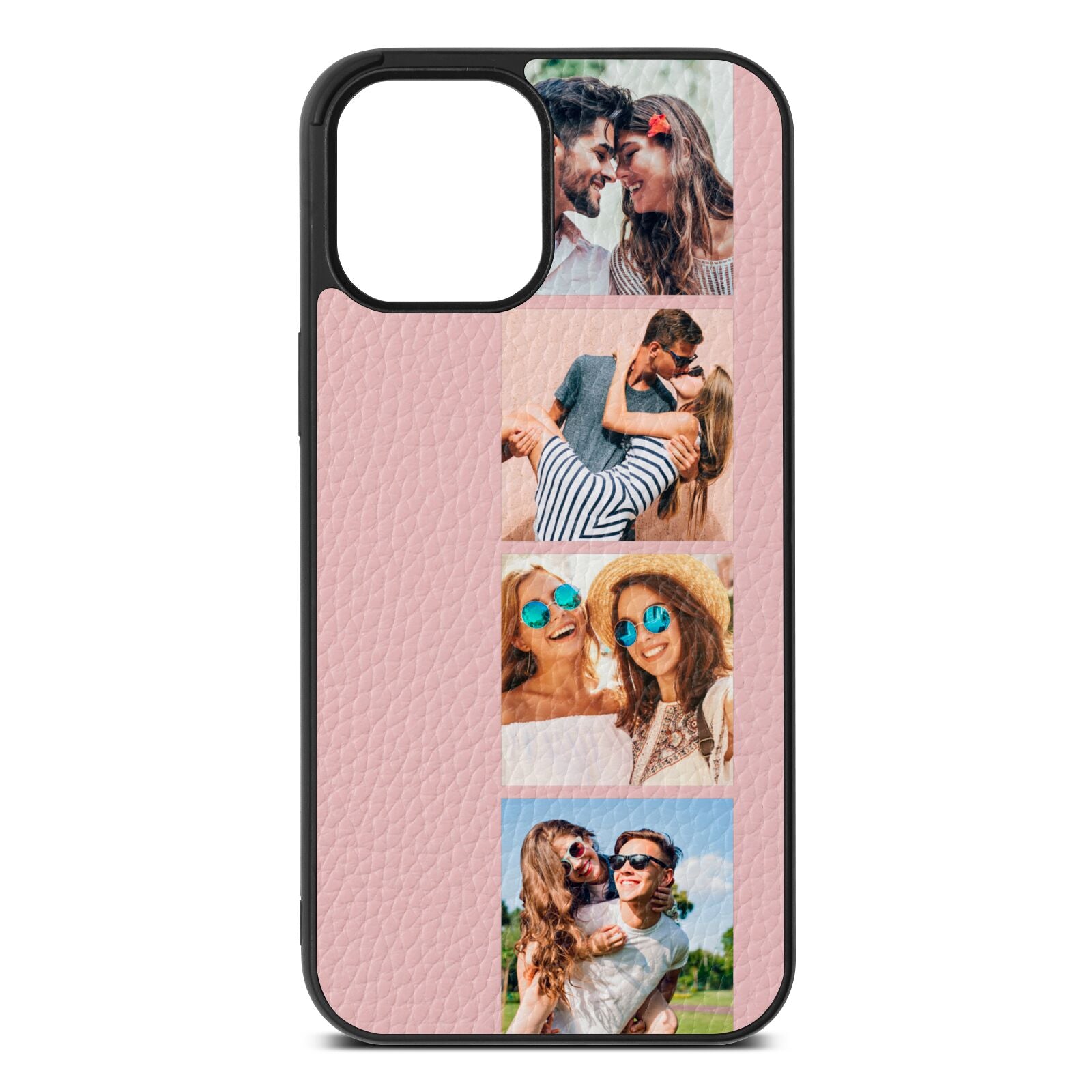 Photo Strip Montage Upload Pink Pebble Leather iPhone 12 Pro Max Case