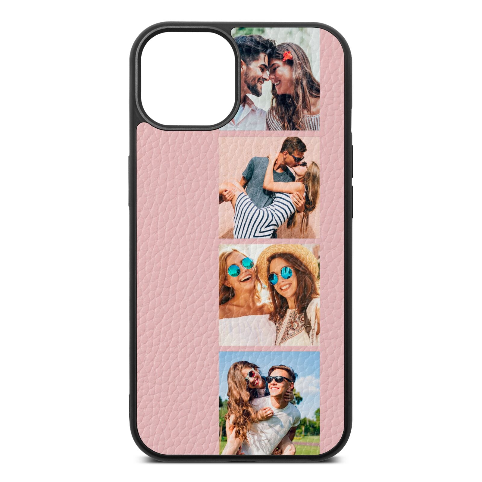 Photo Strip Montage Upload Pink Pebble Leather iPhone 13 Case