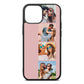 Photo Strip Montage Upload Pink Pebble Leather iPhone 13 Mini Case