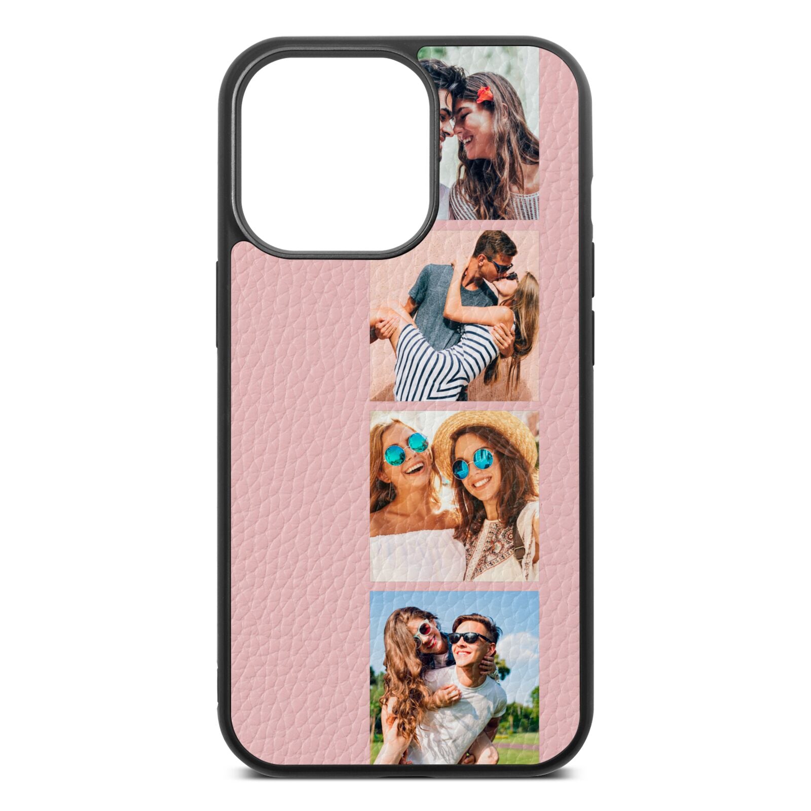 Photo Strip Montage Upload Pink Pebble Leather iPhone 13 Pro Case