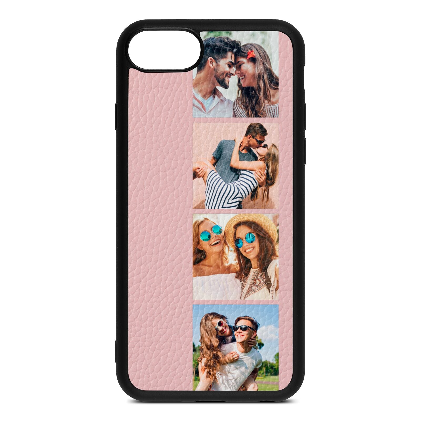 Photo Strip Montage Upload Pink Pebble Leather iPhone 8 Case