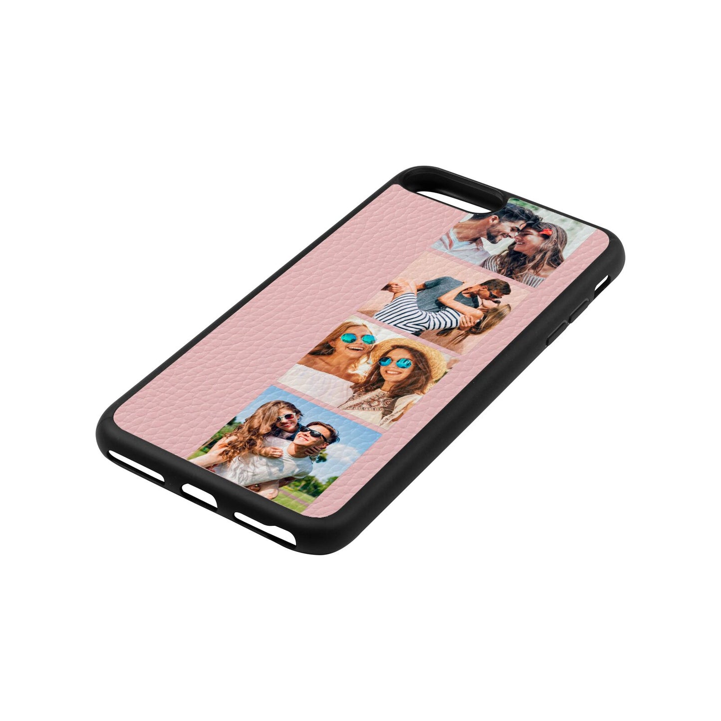 Photo Strip Montage Upload Pink Pebble Leather iPhone 8 Plus Case Side Angle
