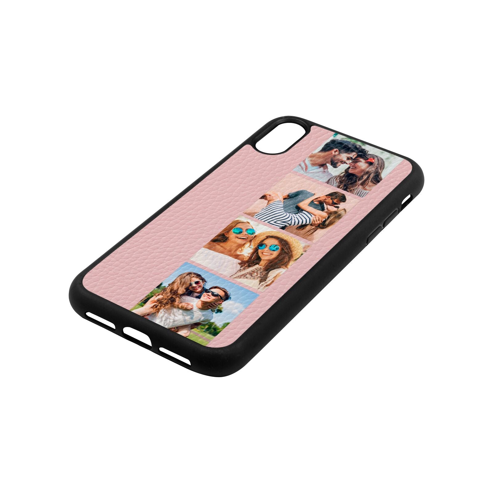 Photo Strip Montage Upload Pink Pebble Leather iPhone Xr Case Side Angle