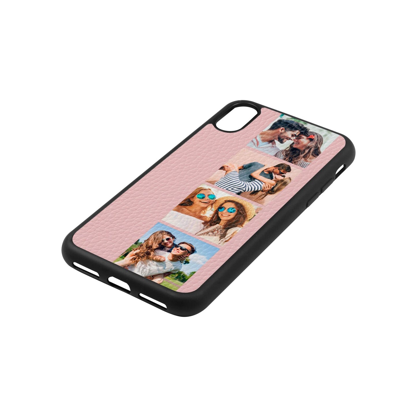 Photo Strip Montage Upload Pink Pebble Leather iPhone Xs Case Side Angle