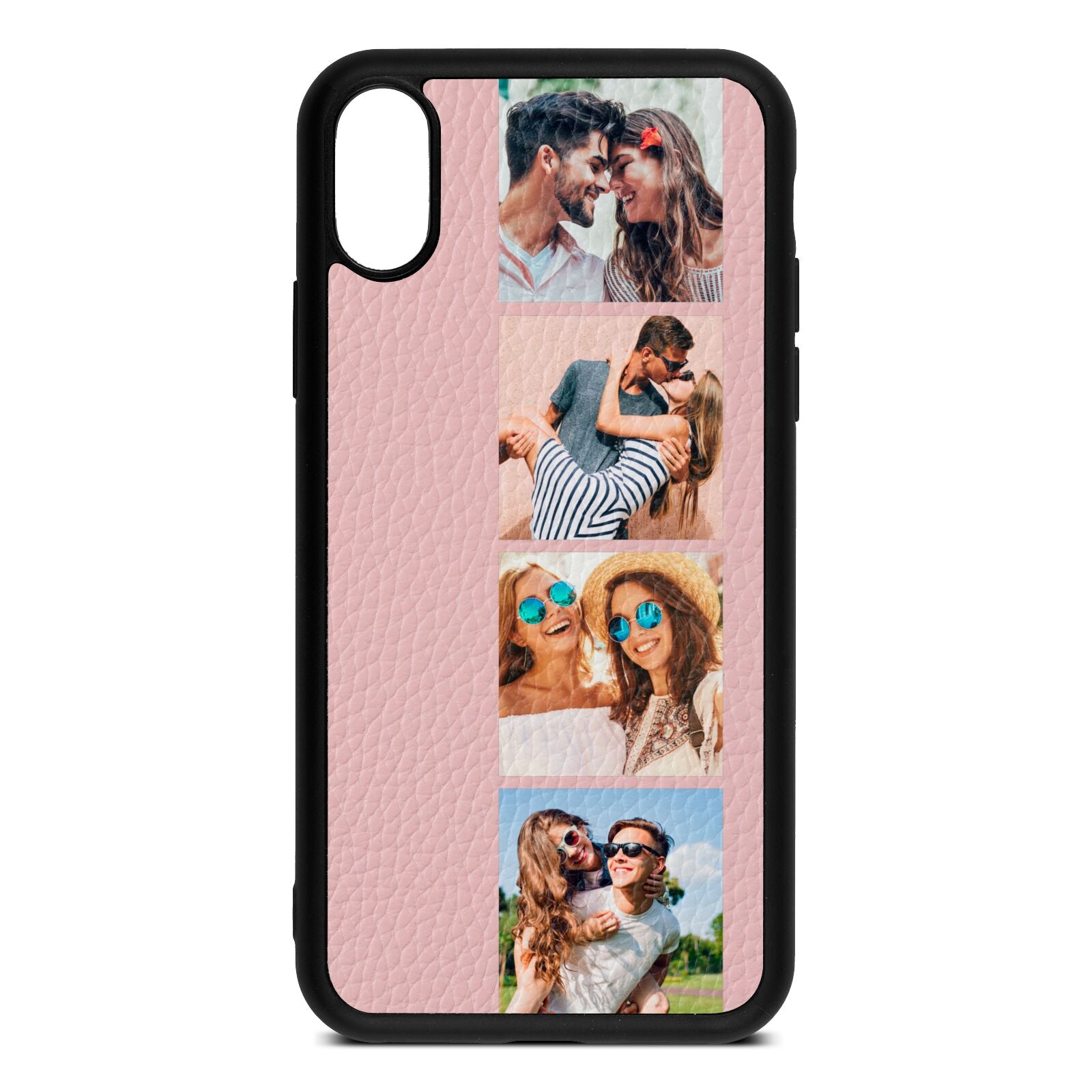 Photo Strip Montage Upload Pink Pebble Leather iPhone Xs Case