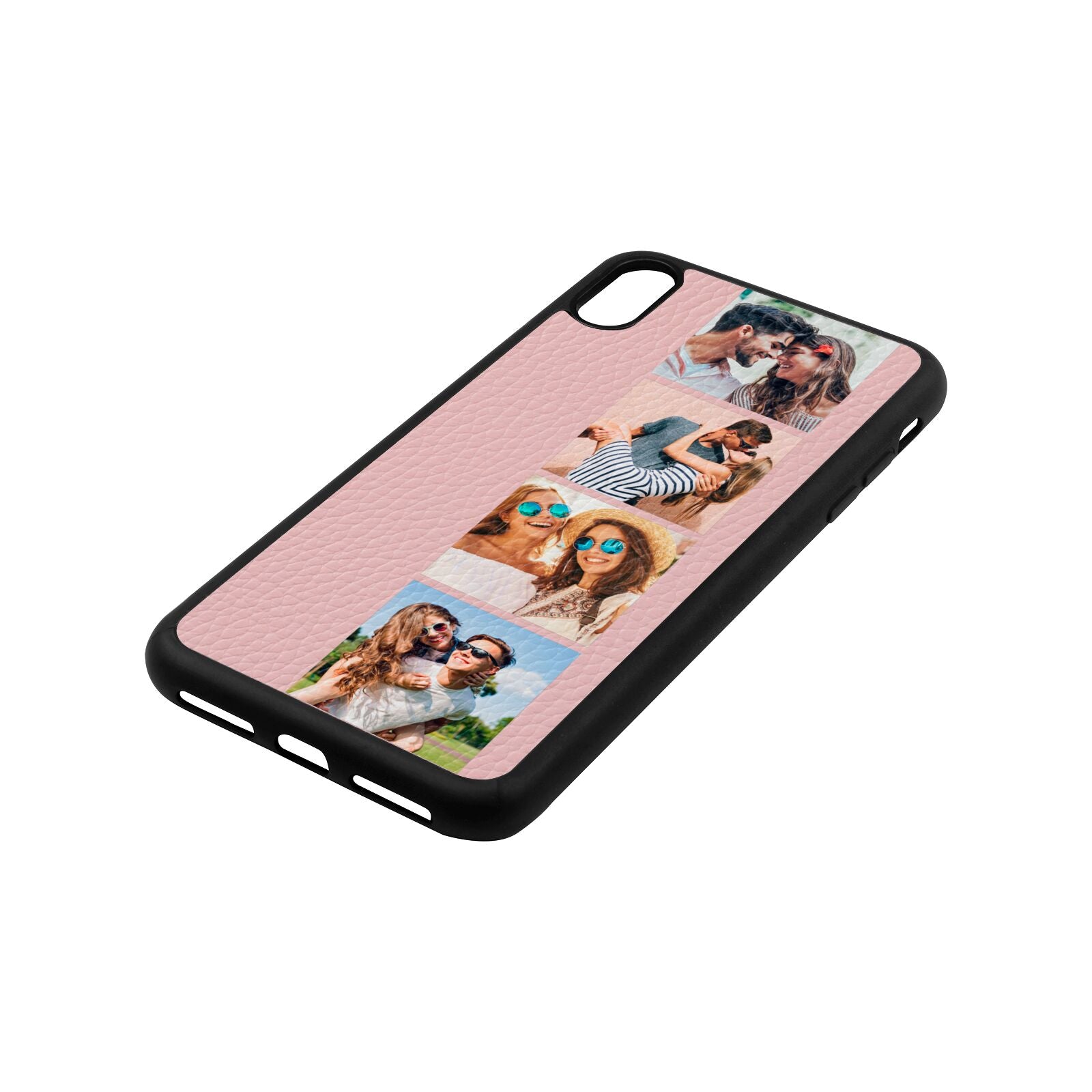 Photo Strip Montage Upload Pink Pebble Leather iPhone Xs Max Case Side Angle