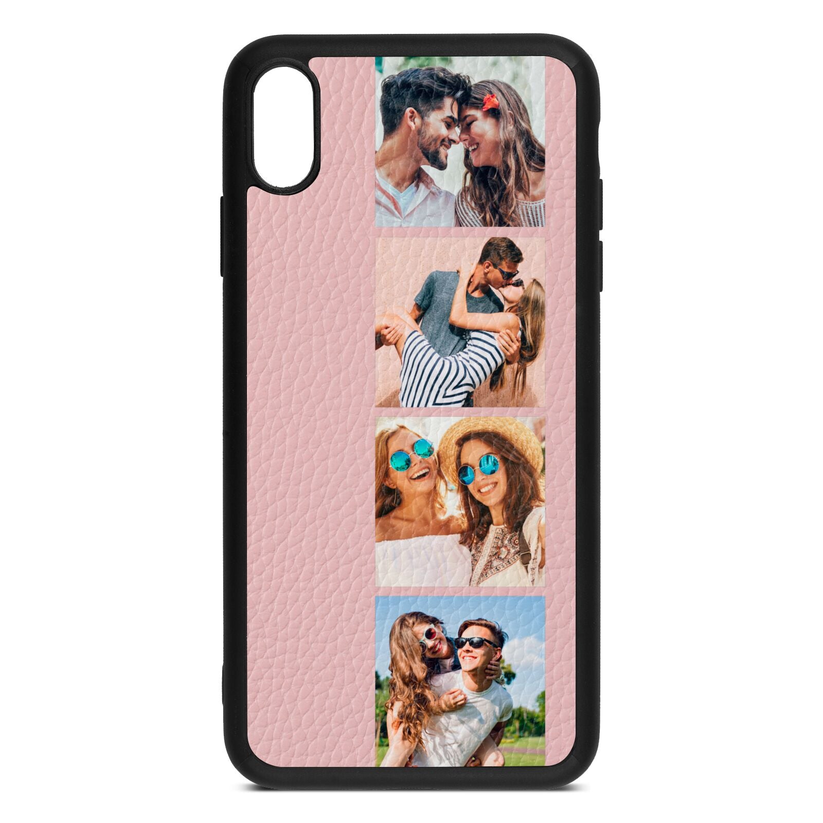 Photo Strip Montage Upload Pink Pebble Leather iPhone Xs Max Case