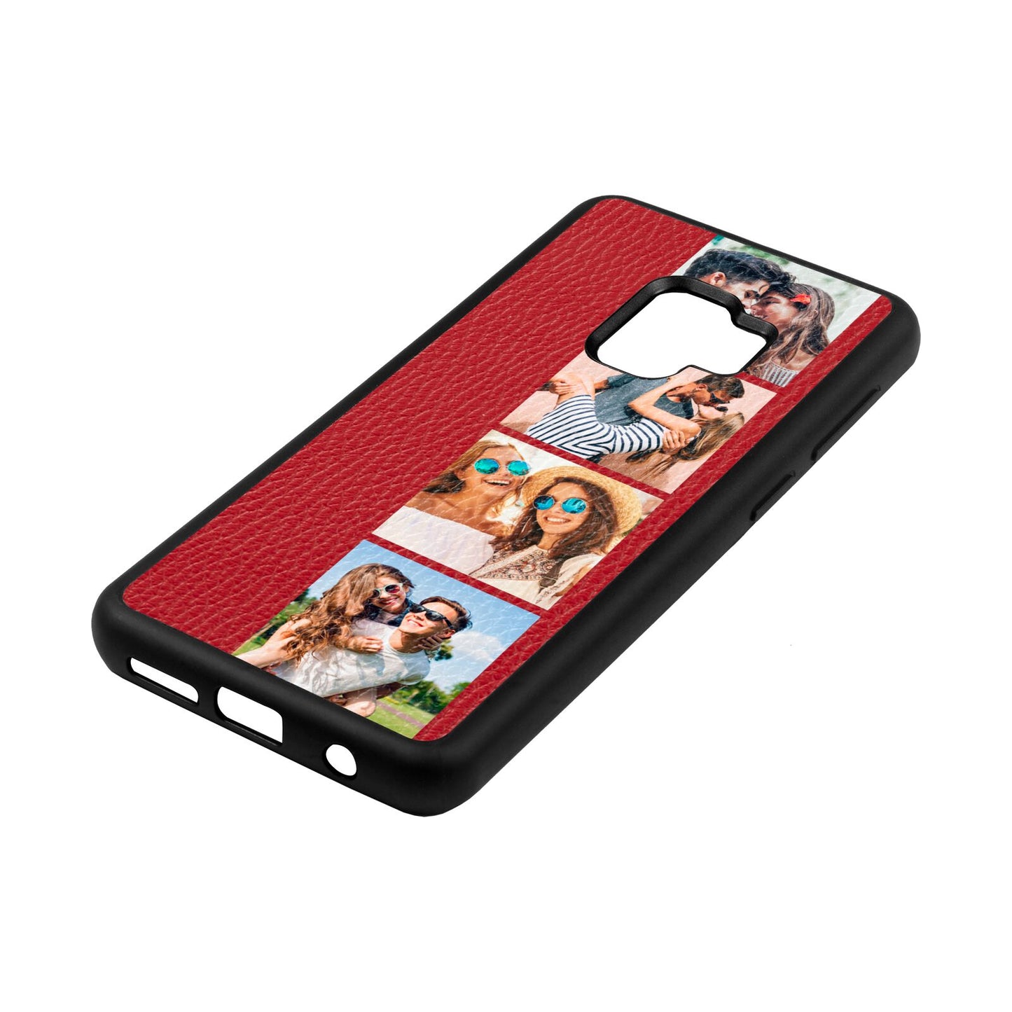 Photo Strip Montage Upload Red Pebble Leather Samsung S9 Case Side Angle