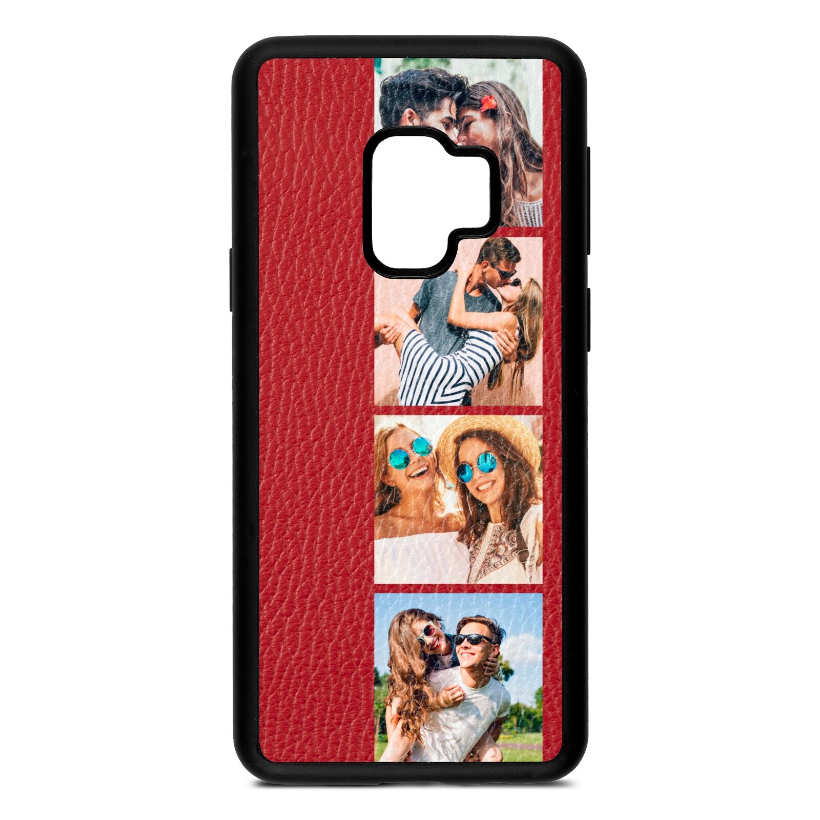 Photo Strip Montage Upload Red Pebble Leather Samsung S9 Case