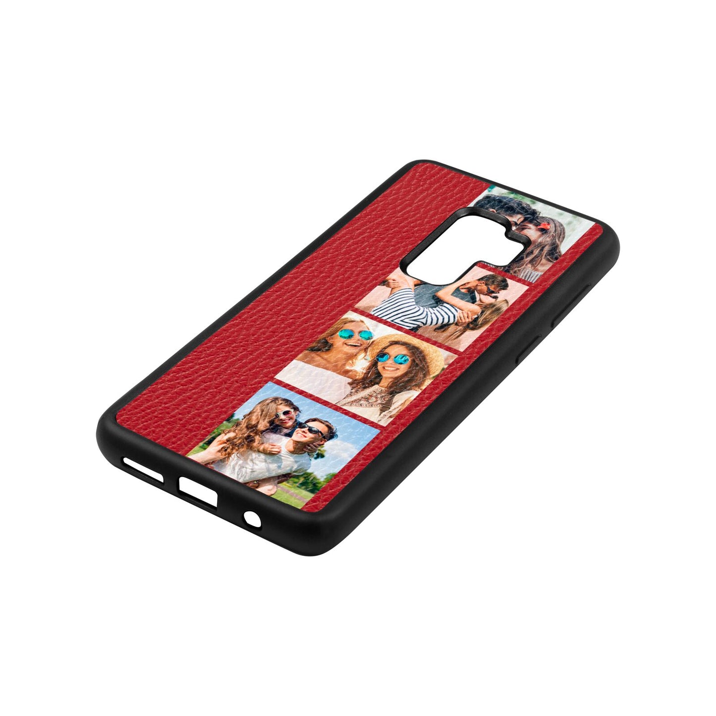 Photo Strip Montage Upload Red Pebble Leather Samsung S9 Plus Case Side Angle