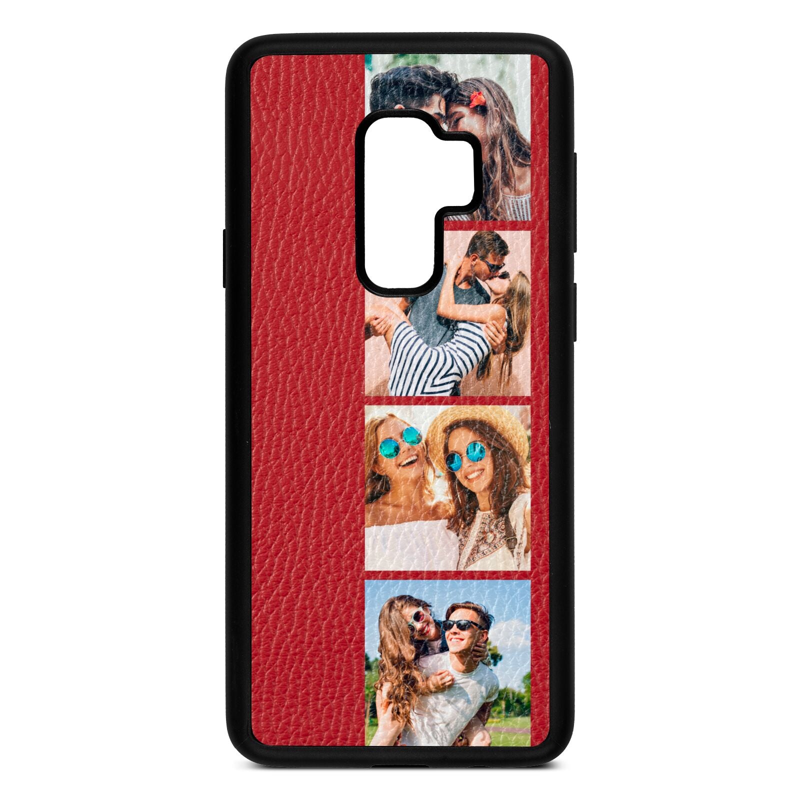 Photo Strip Montage Upload Red Pebble Leather Samsung S9 Plus Case