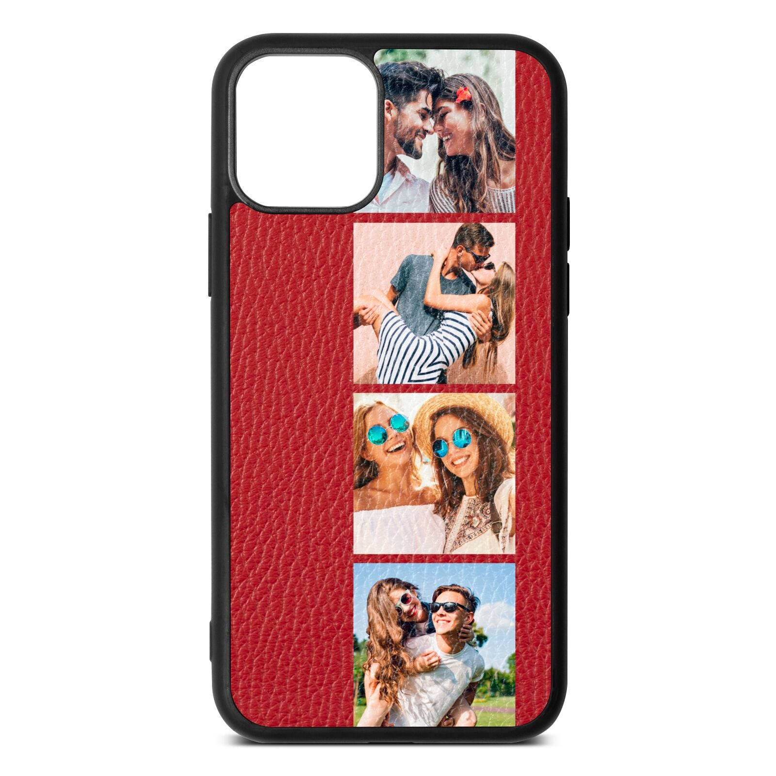 Photo Strip Montage Upload Red Pebble Leather iPhone 11 Case