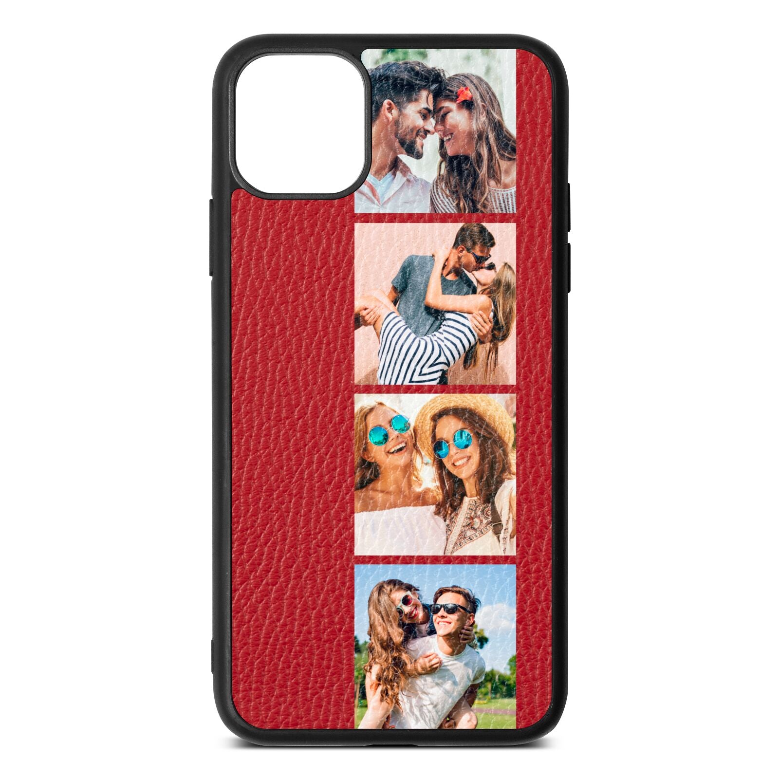 Photo Strip Montage Upload Red Pebble Leather iPhone 11 Pro Max Case