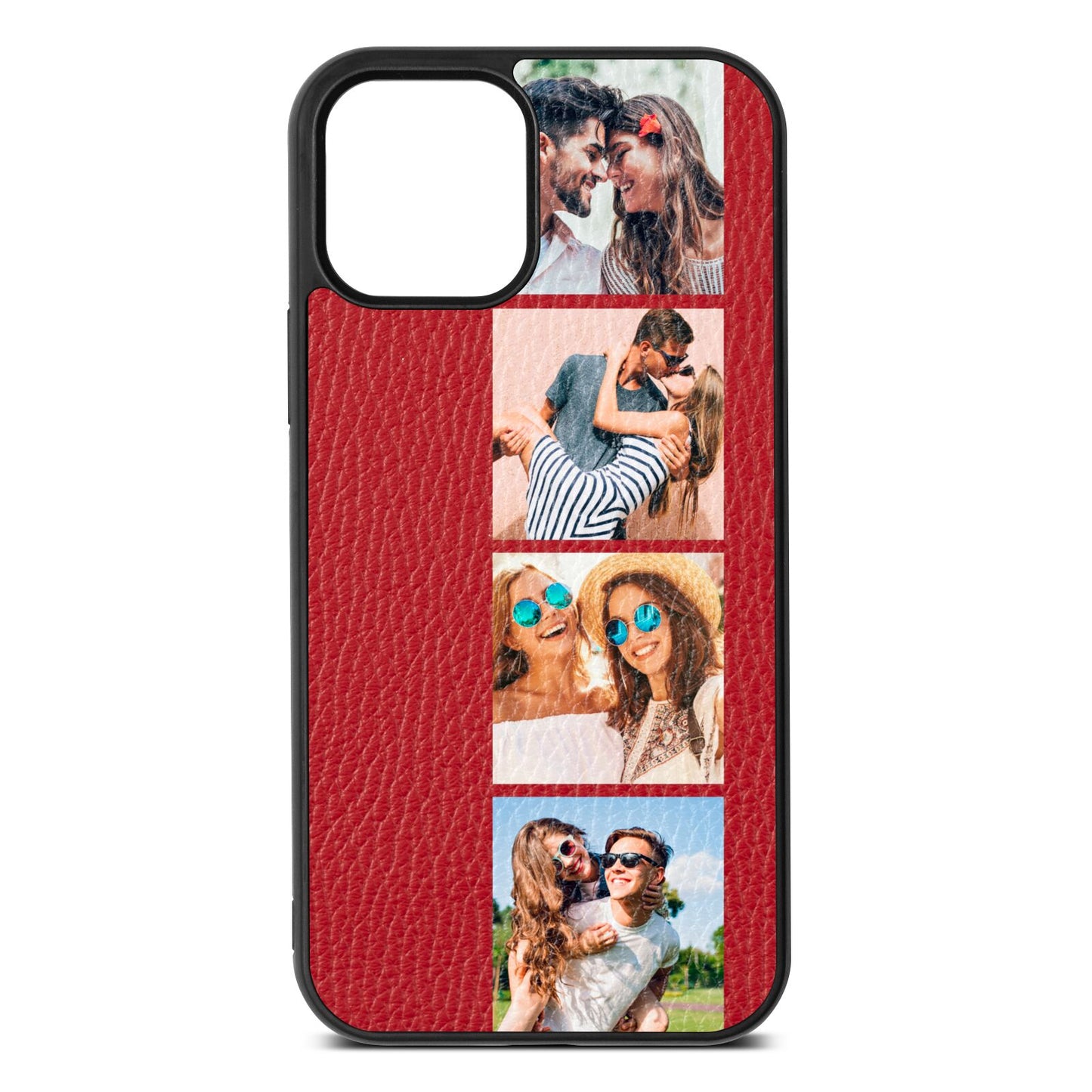 Photo Strip Montage Upload Red Pebble Leather iPhone 12 Case