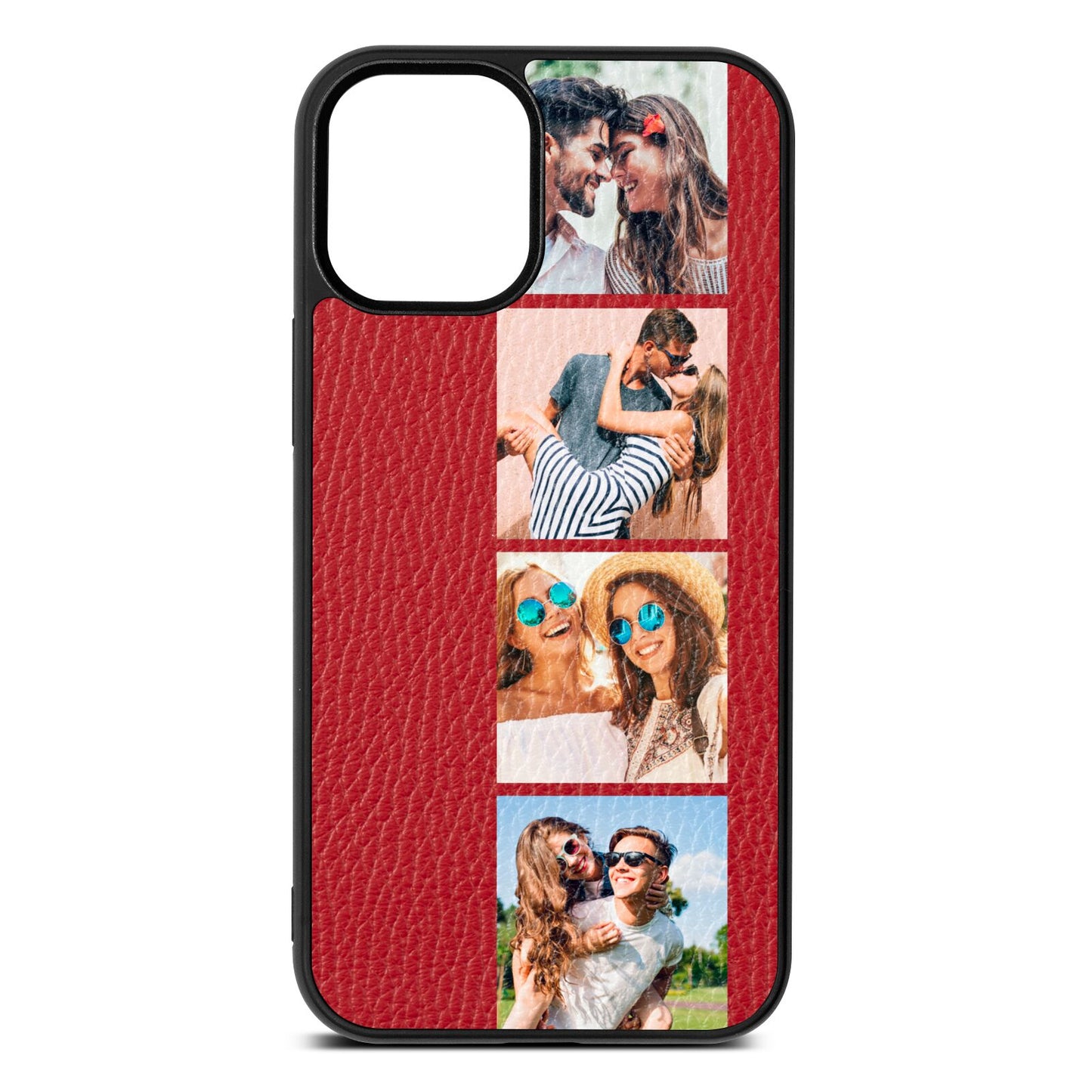 Photo Strip Montage Upload Red Pebble Leather iPhone 12 Mini Case