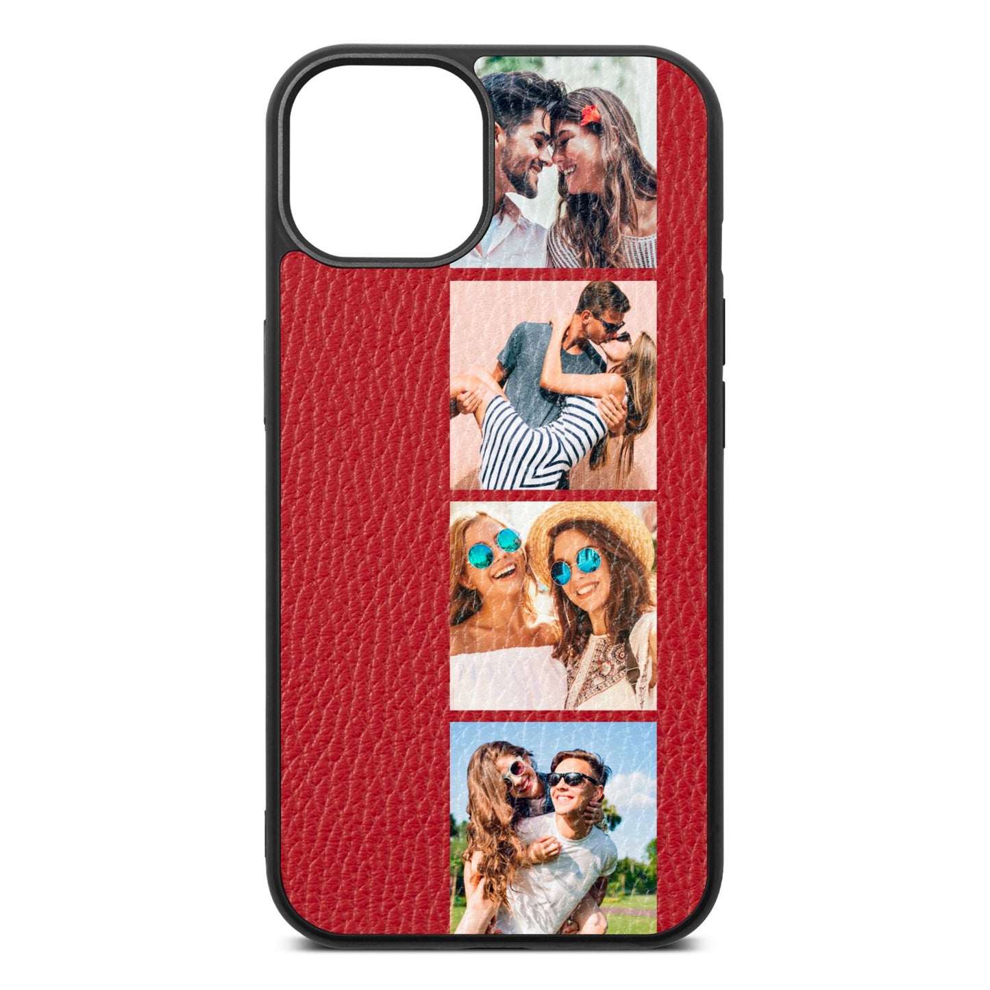 Photo Strip Montage Upload Red Pebble Leather iPhone 13 Case