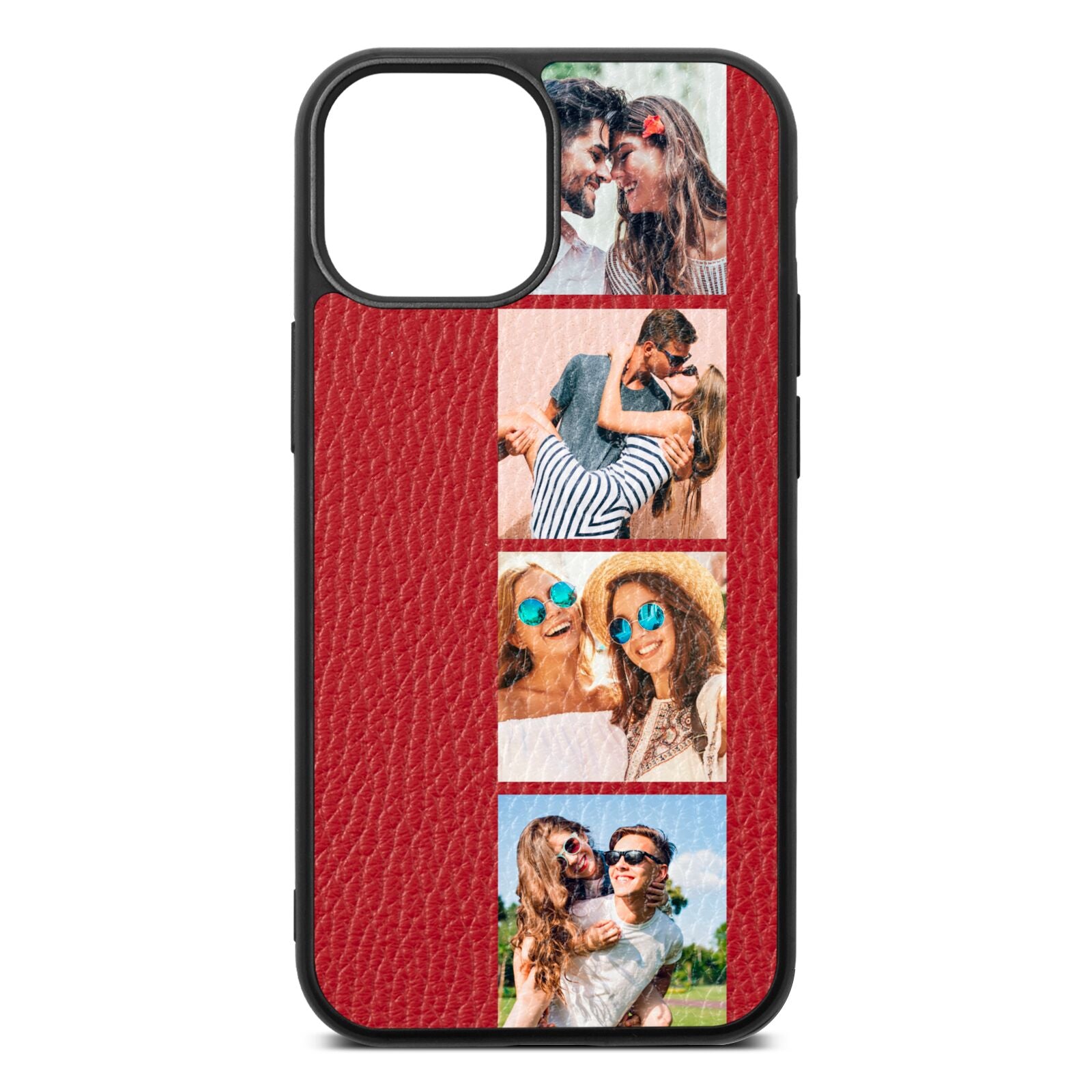Photo Strip Montage Upload Red Pebble Leather iPhone 13 Mini Case