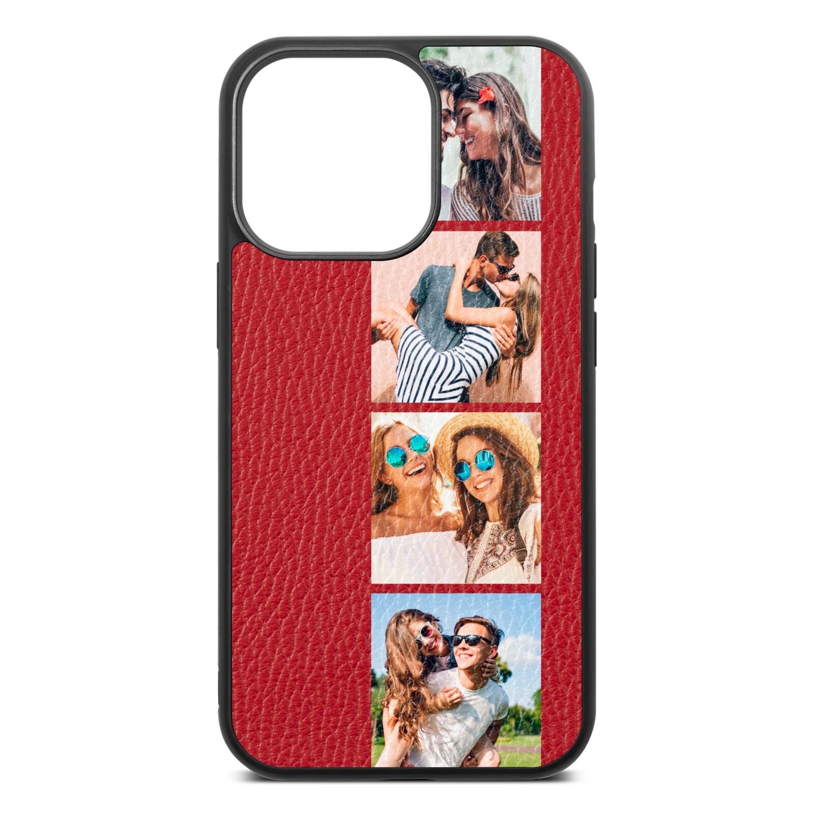 Photo Strip Montage Upload Red Pebble Leather iPhone 13 Pro Case