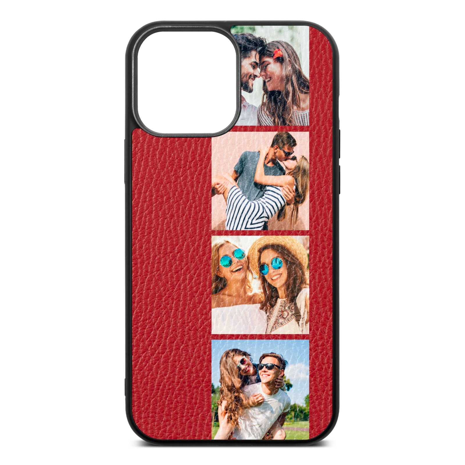 Photo Strip Montage Upload Red Pebble Leather iPhone 13 Pro Max Case
