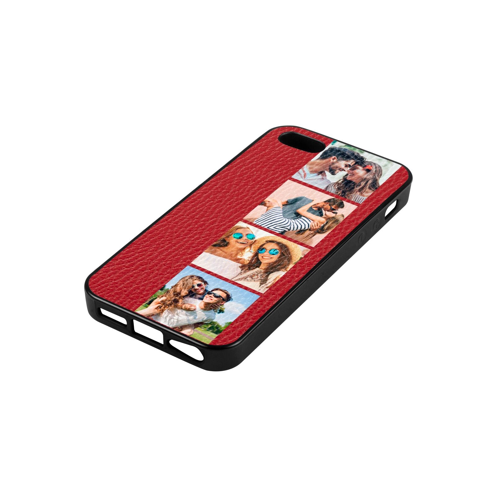 Photo Strip Montage Upload Red Pebble Leather iPhone 5 Case Side Angle