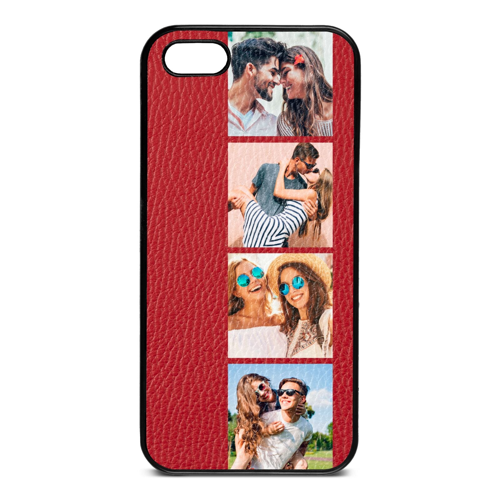 Photo Strip Montage Upload Red Pebble Leather iPhone 5 Case