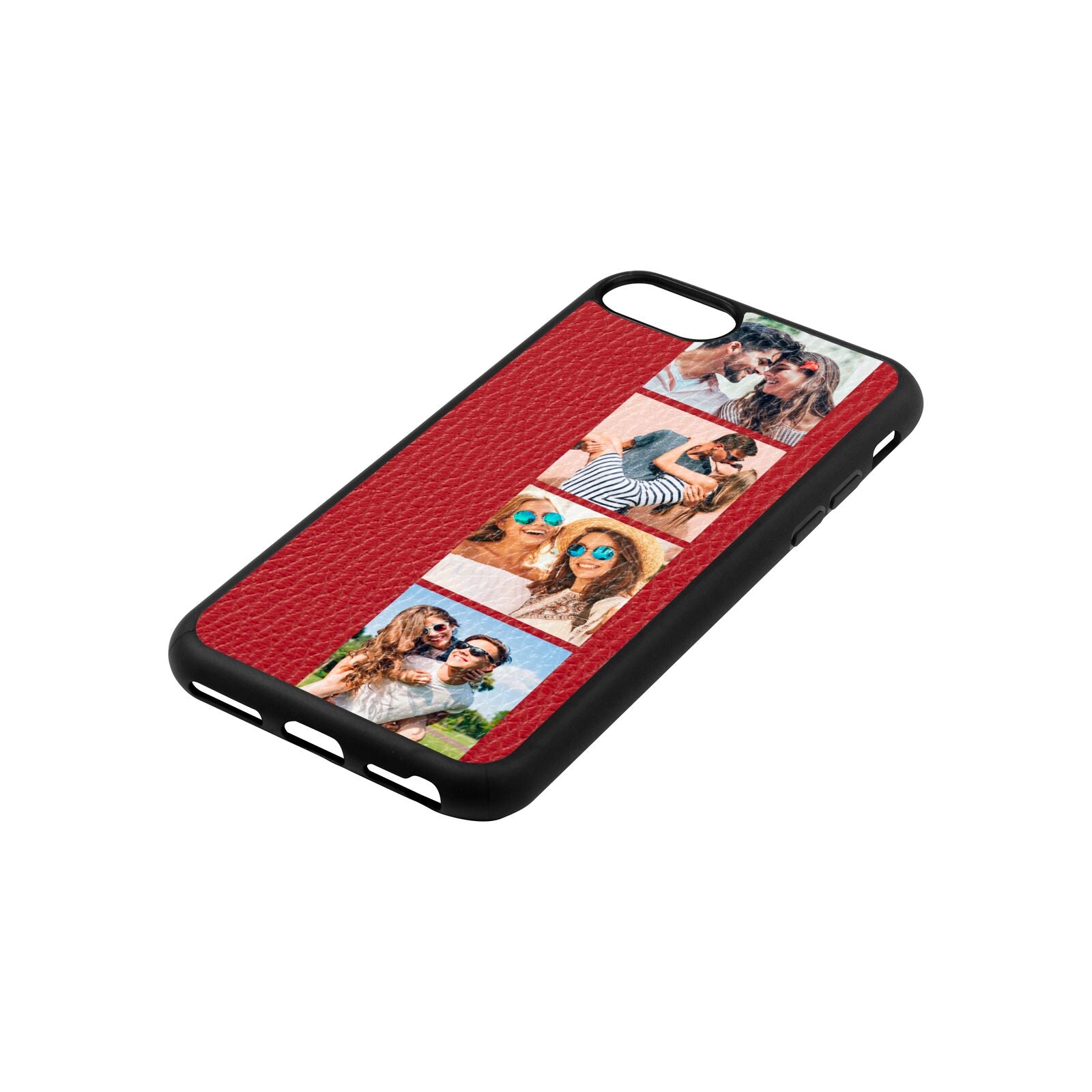 Photo Strip Montage Upload Red Pebble Leather iPhone 8 Case Side Angle