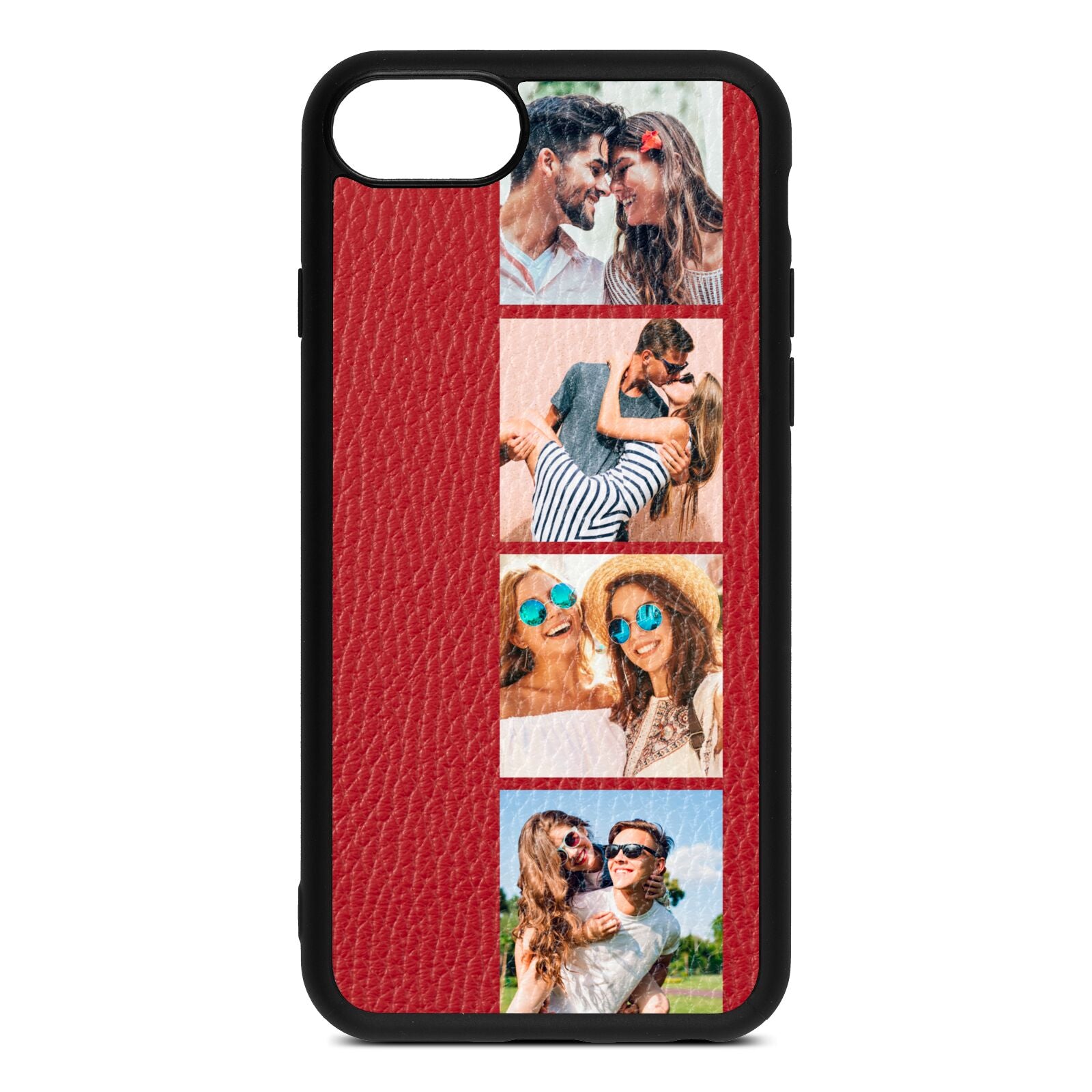 Photo Strip Montage Upload Red Pebble Leather iPhone 8 Case