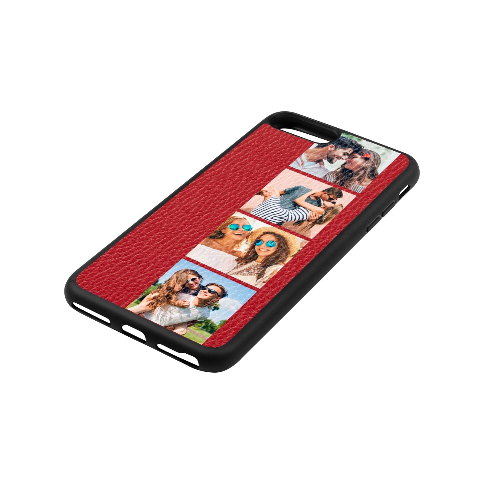 Photo Strip Montage Upload Red Pebble Leather iPhone 8 Plus Case Side Angle