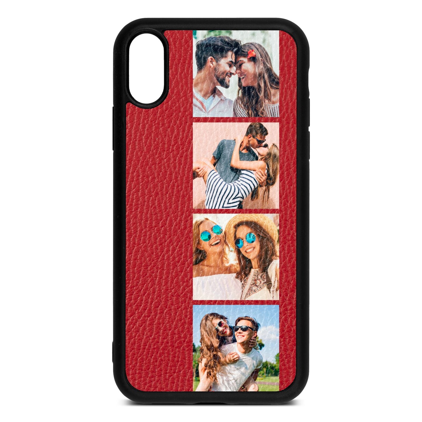 Photo Strip Montage Upload Red Pebble Leather iPhone Xr Case