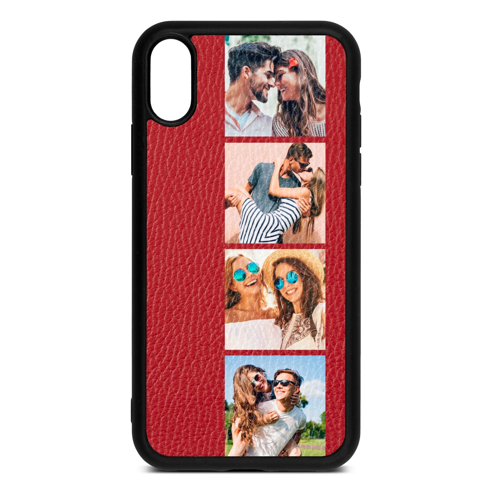 Photo Strip Montage Upload Red Pebble Leather iPhone Xr Case