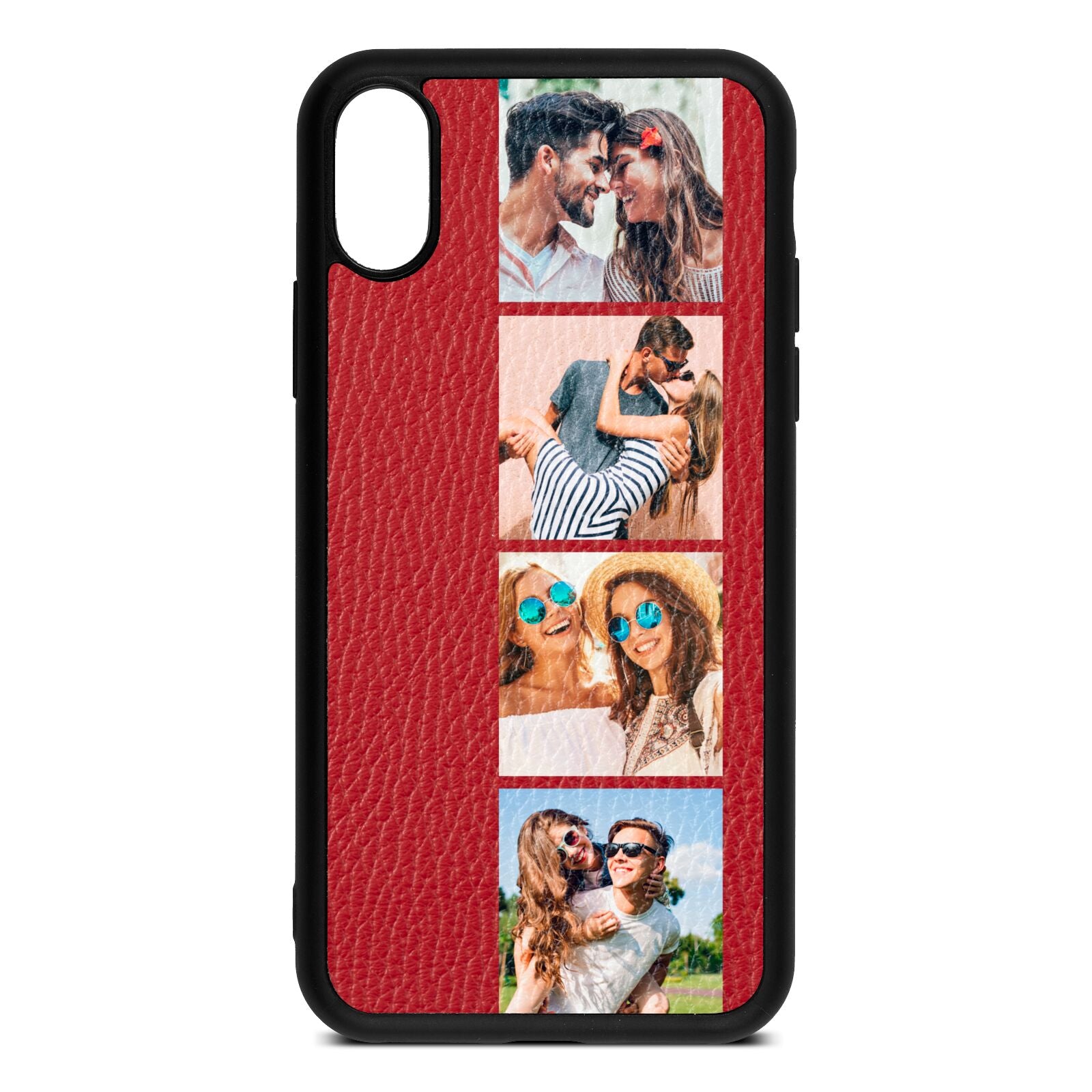 Photo Strip Montage Upload Red Pebble Leather iPhone Xs Case