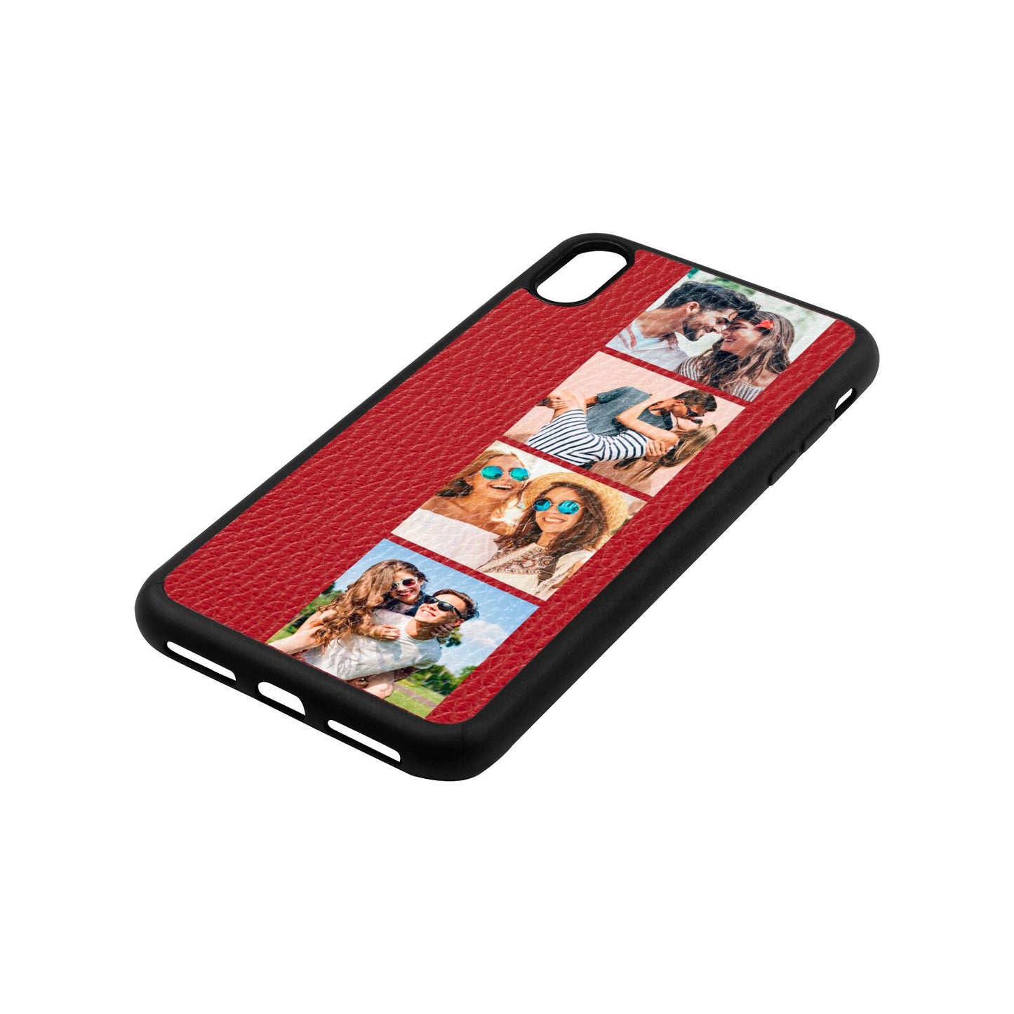 Photo Strip Montage Upload Red Pebble Leather iPhone Xs Max Case Side Angle