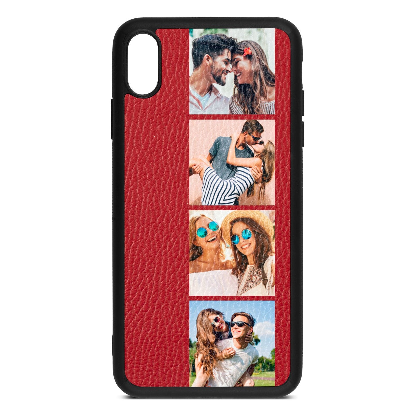Photo Strip Montage Upload Red Pebble Leather iPhone Xs Max Case