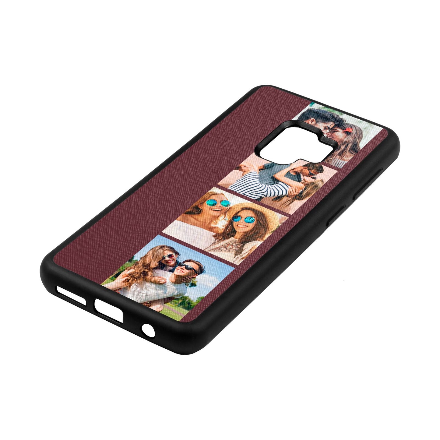Photo Strip Montage Upload Rose Brown Saffiano Leather Samsung S9 Case Side Angle