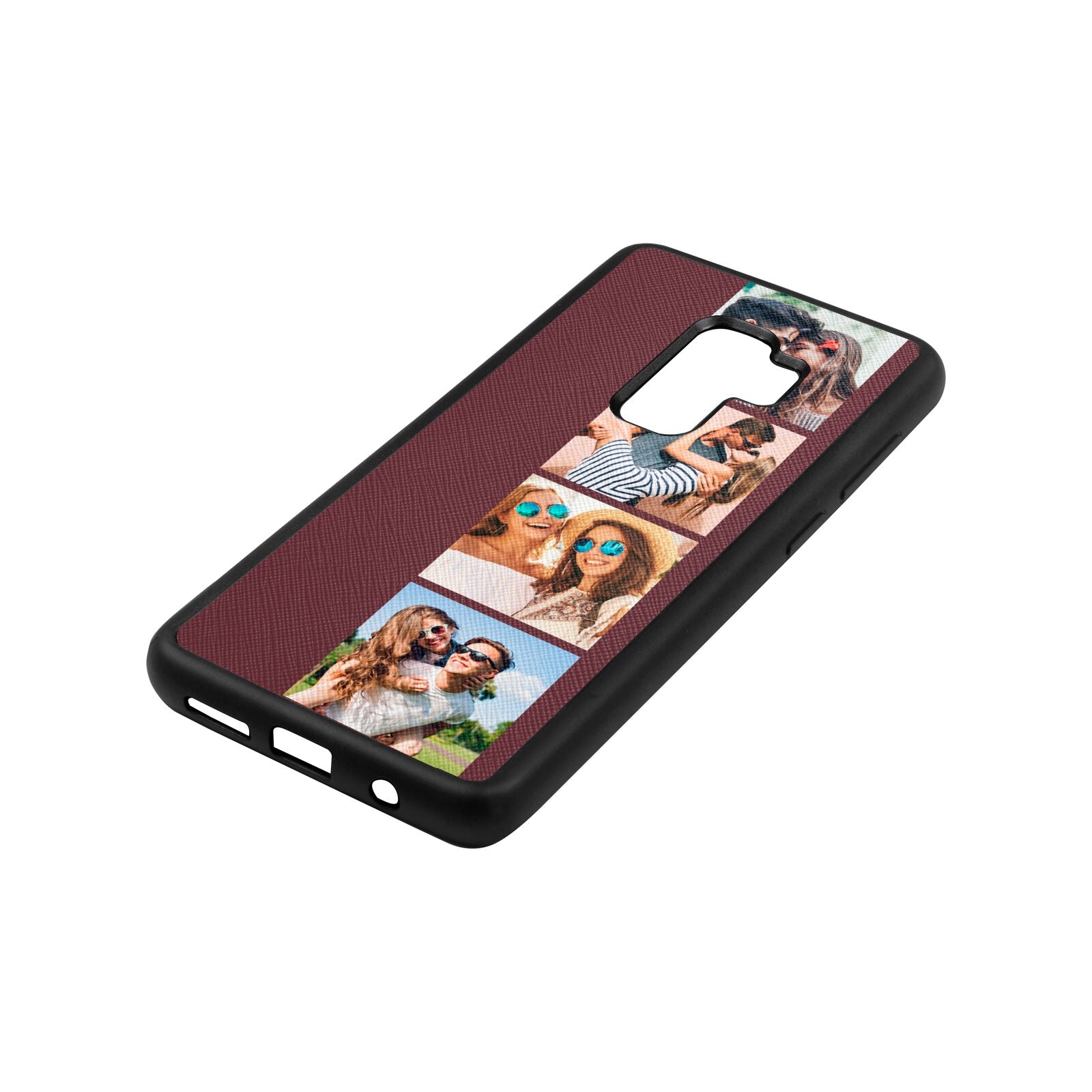Photo Strip Montage Upload Rose Brown Saffiano Leather Samsung S9 Plus Case Side Angle