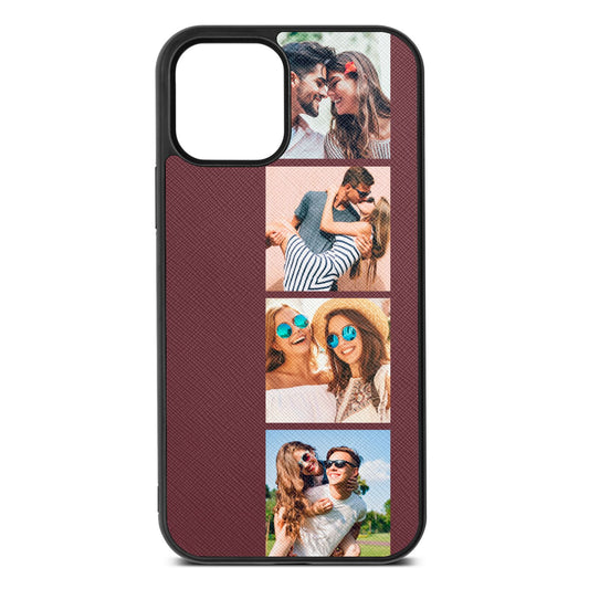 Photo Strip Montage Upload Rose Brown Saffiano Leather iPhone 12 Case