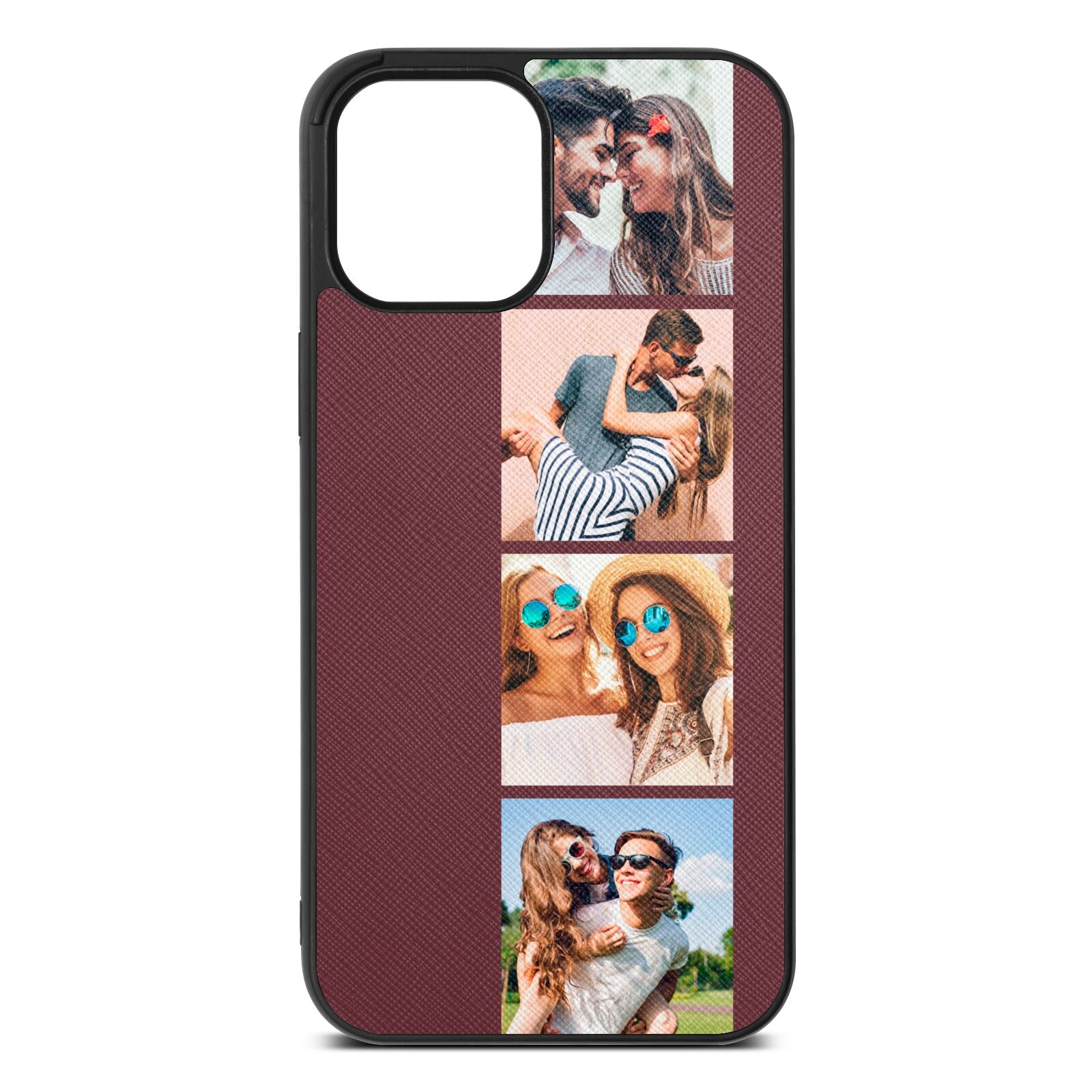 Photo Strip Montage Upload Rose Brown Saffiano Leather iPhone 12 Pro Max Case