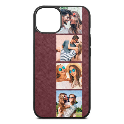 Photo Strip Montage Upload Rose Brown Saffiano Leather iPhone 13 Case
