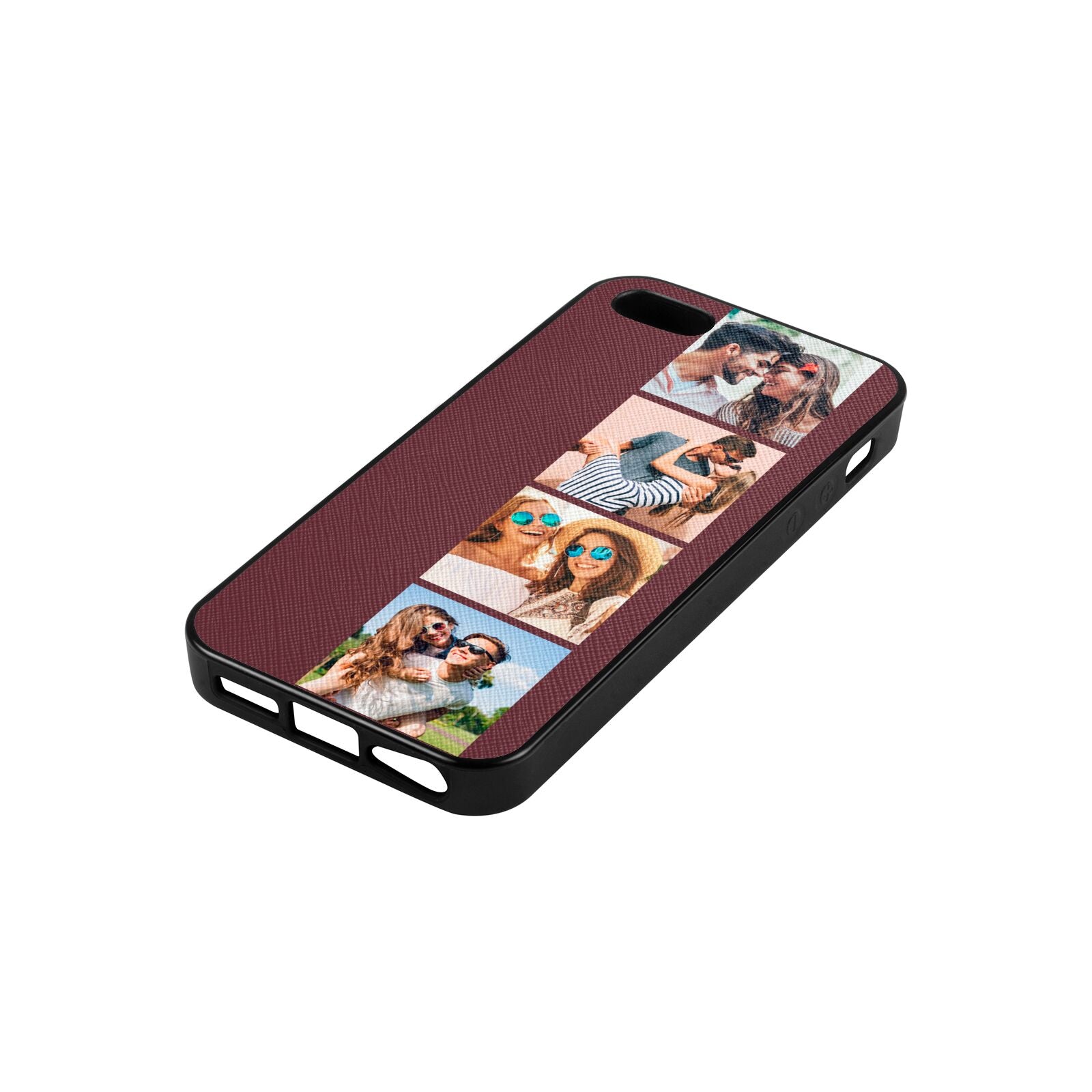 Photo Strip Montage Upload Rose Brown Saffiano Leather iPhone 5 Case Side Angle