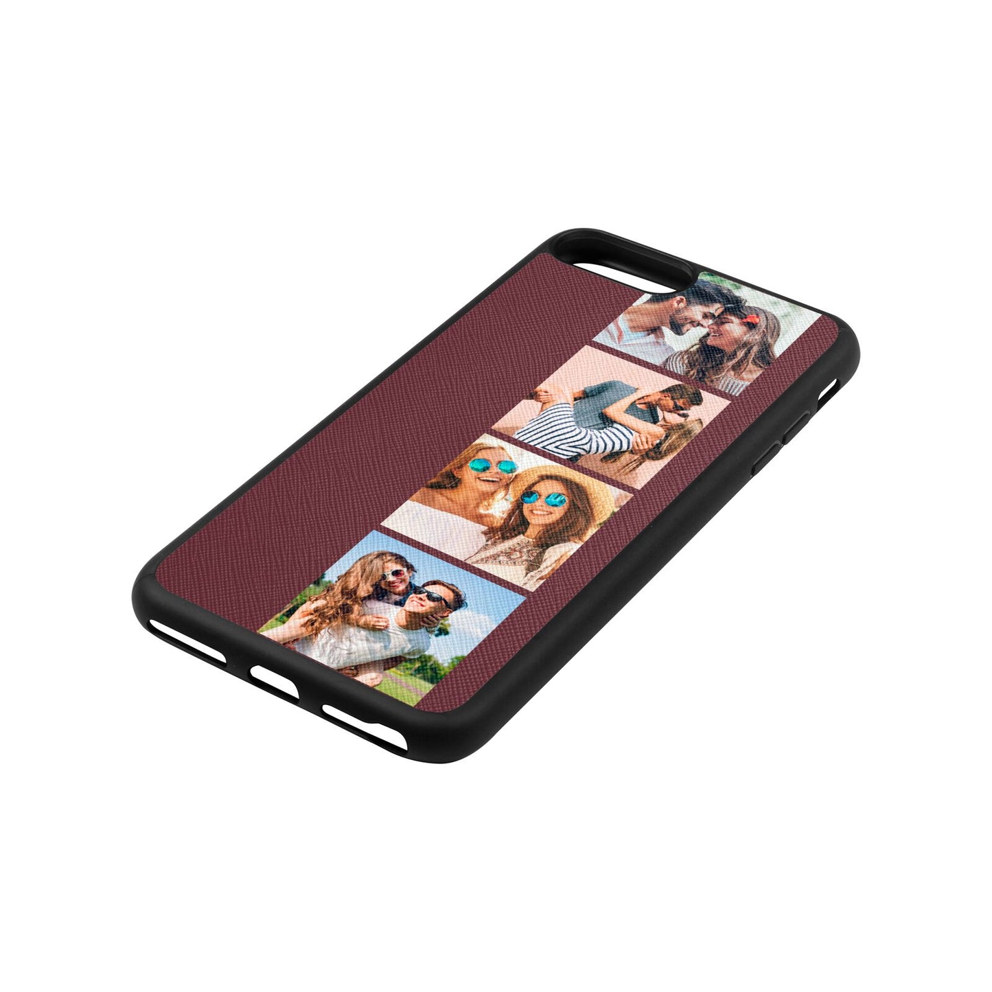 Photo Strip Montage Upload Rose Brown Saffiano Leather iPhone 8 Plus Case Side Angle