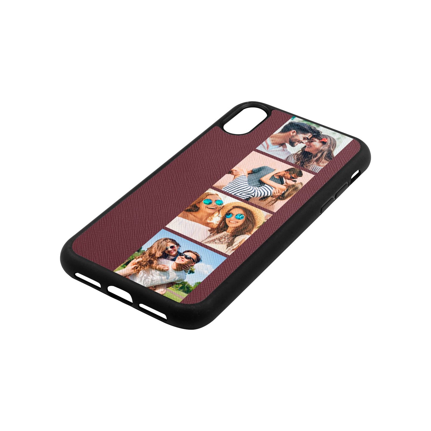 Photo Strip Montage Upload Rose Brown Saffiano Leather iPhone Xr Case Side Angle