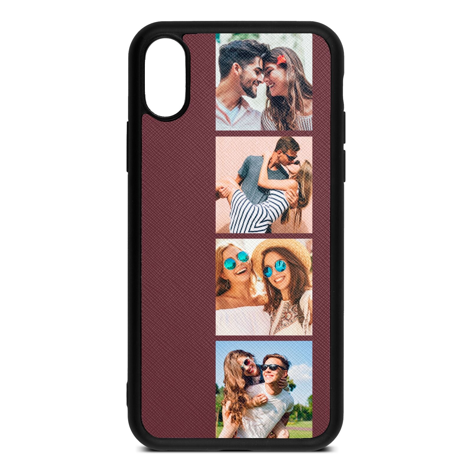 Photo Strip Montage Upload Rose Brown Saffiano Leather iPhone Xs Case