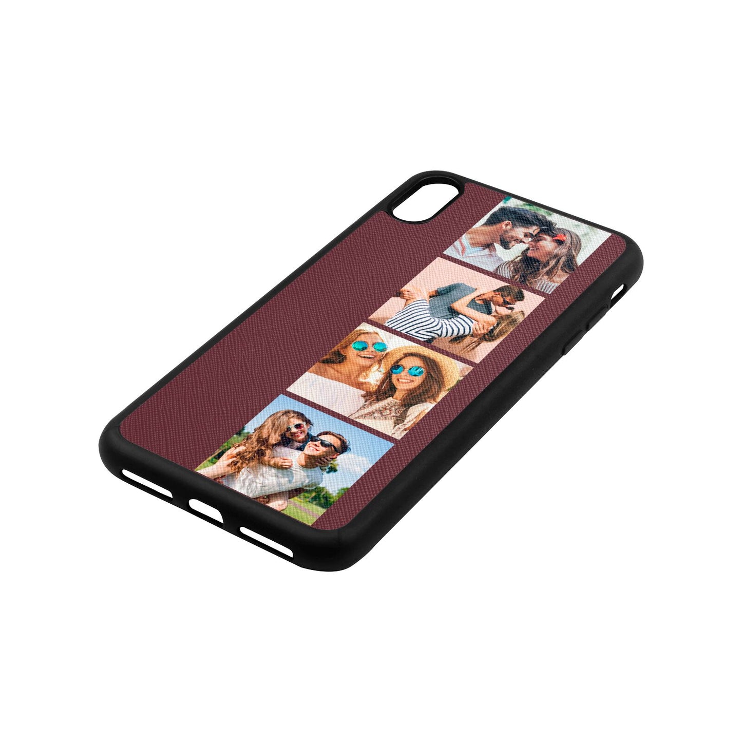 Photo Strip Montage Upload Rose Brown Saffiano Leather iPhone Xs Max Case Side Angle