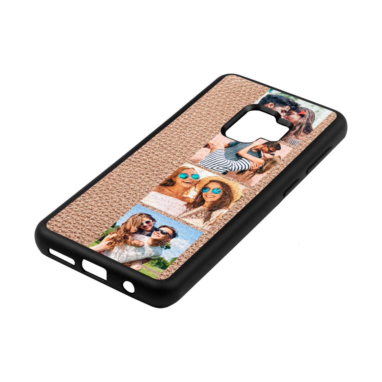 Photo Strip Montage Upload Rose Gold Pebble Leather Samsung S9 Case Side Angle