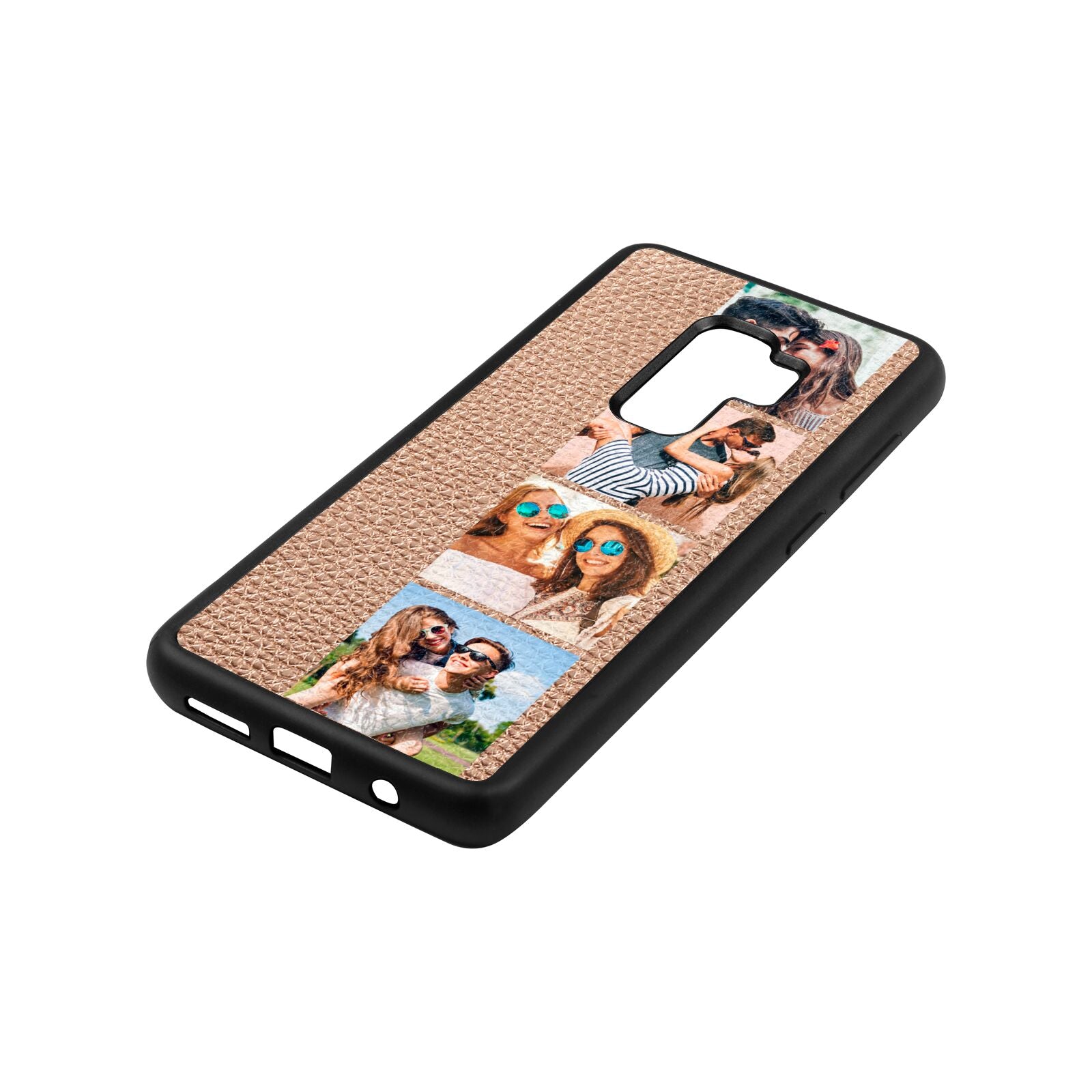 Photo Strip Montage Upload Rose Gold Pebble Leather Samsung S9 Plus Case Side Angle