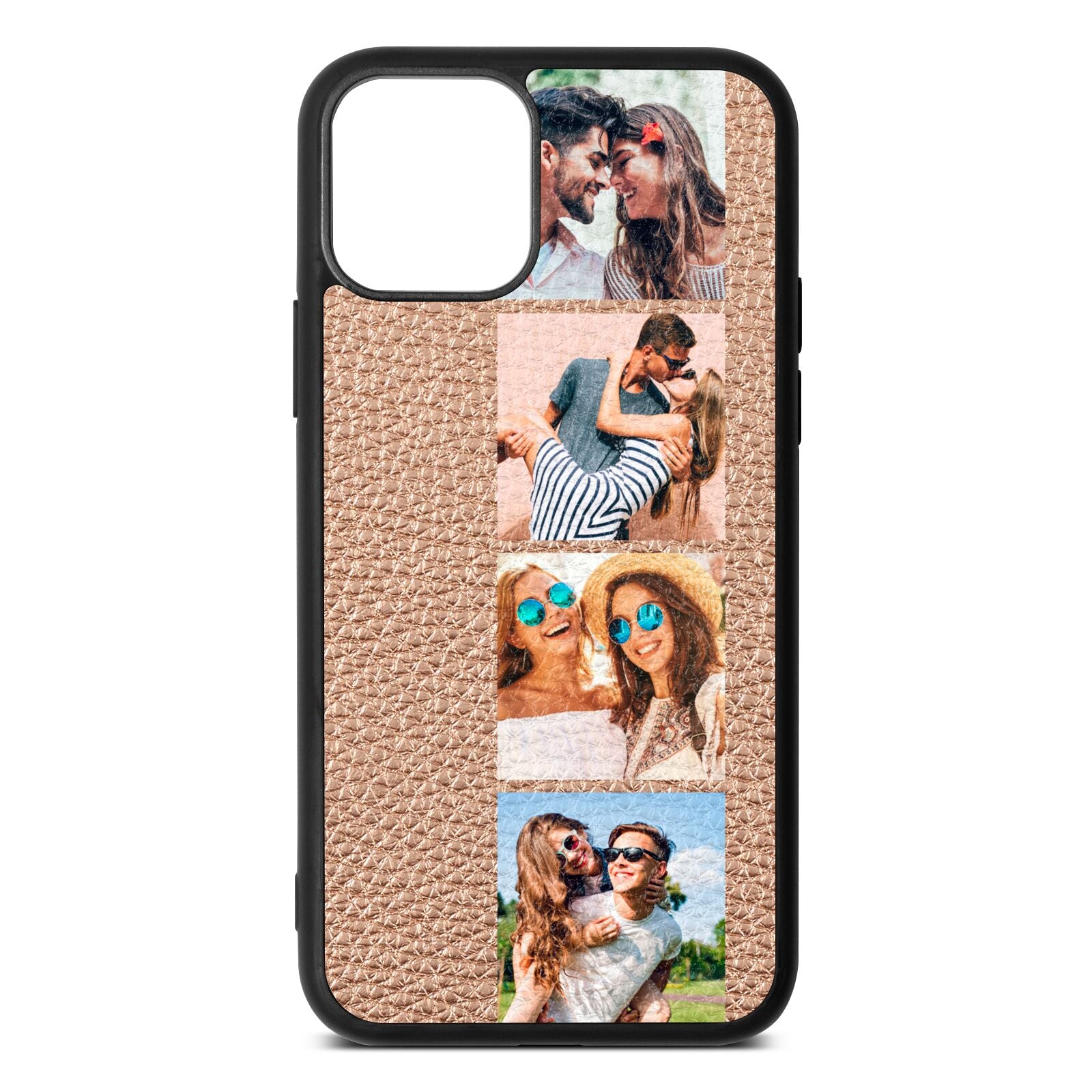 Photo Strip Montage Upload Rose Gold Pebble Leather iPhone 11 Case