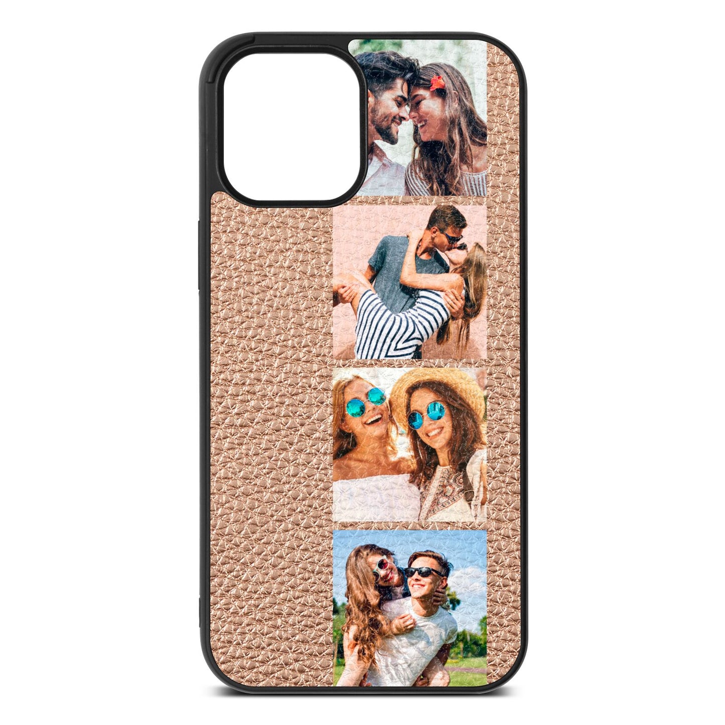 Photo Strip Montage Upload Rose Gold Pebble Leather iPhone 12 Pro Max Case